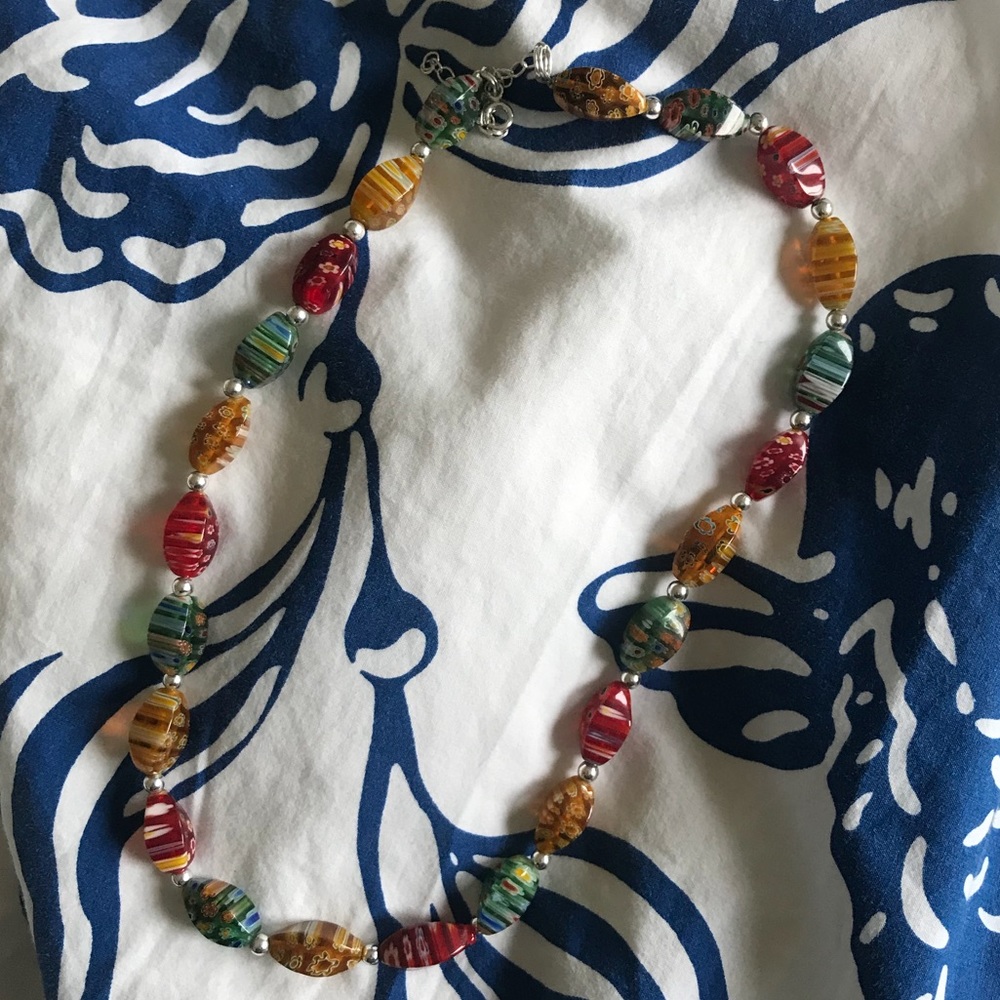 Red, orange, and green bead necklace